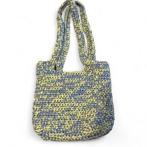 Yellow and blue hand crocheted
